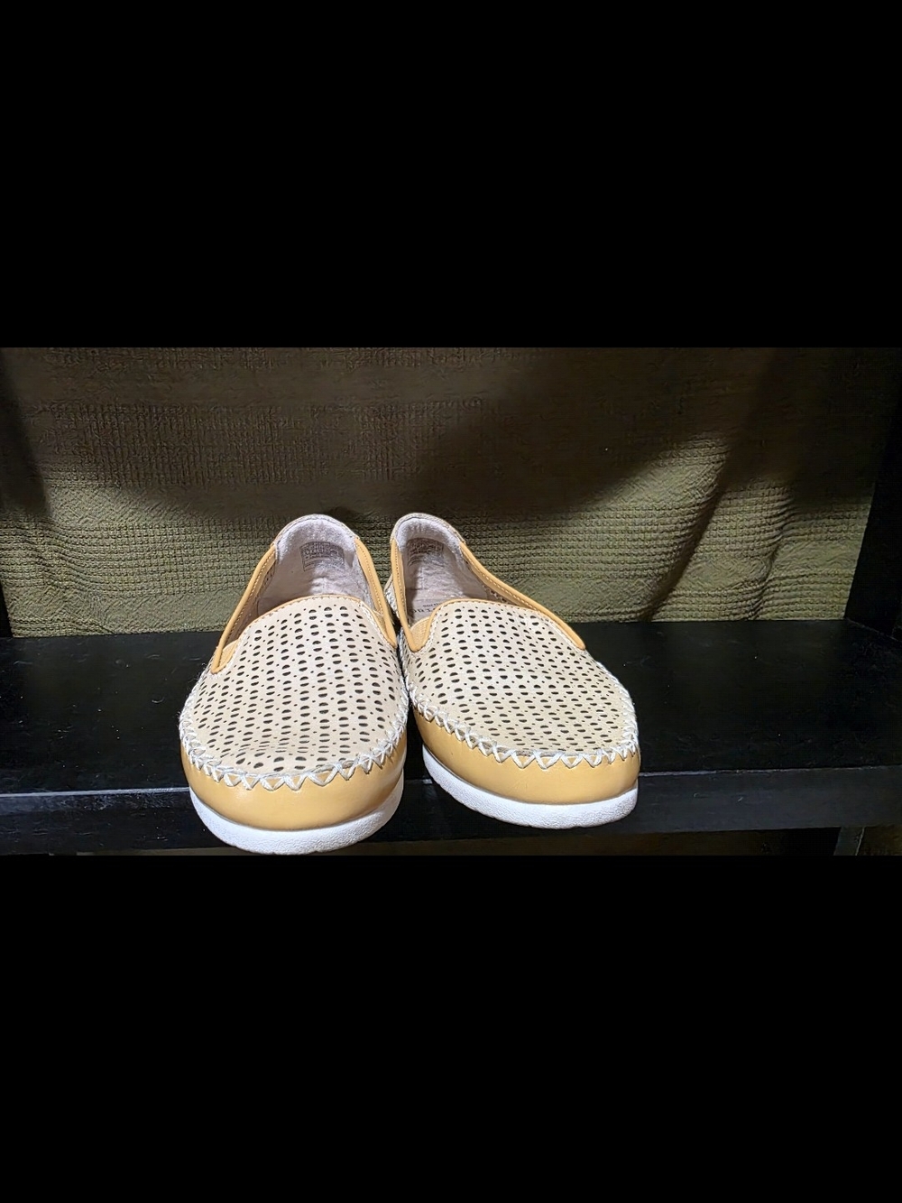 Earth Origins Women's Perforated Slip-On Loafers in Yellow and Beige